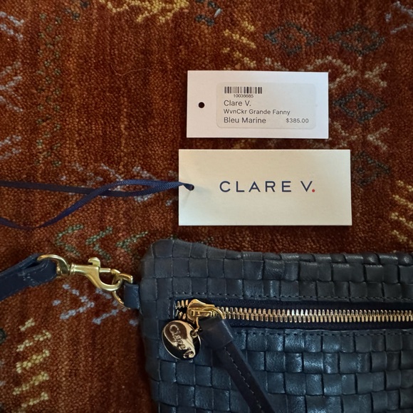 Clare V Grande Fanny Woven Checker Bleu Marine - Picture 4 of 6